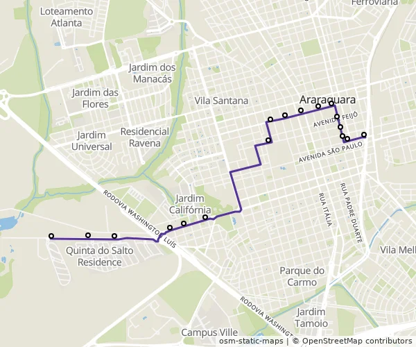 Mapa do itinerário da linha