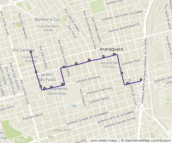 Mapa do itinerário da linha