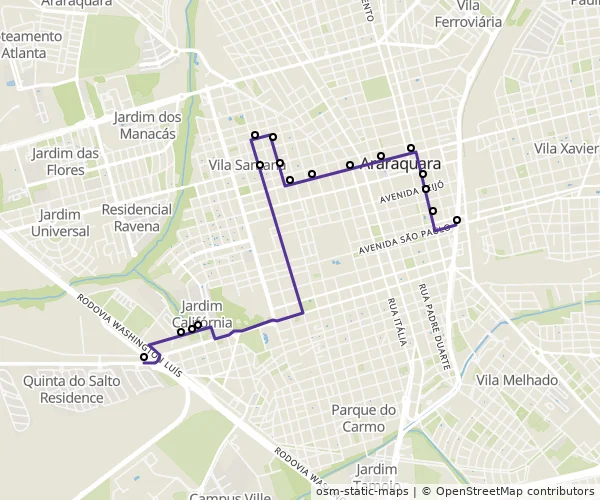 Mapa do itinerário da linha