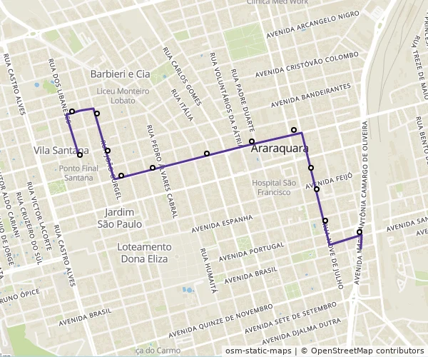 Mapa do itinerário da linha