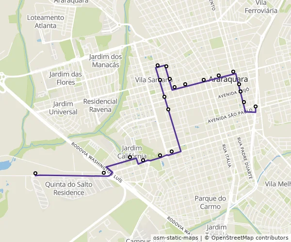 Mapa do itinerário da linha