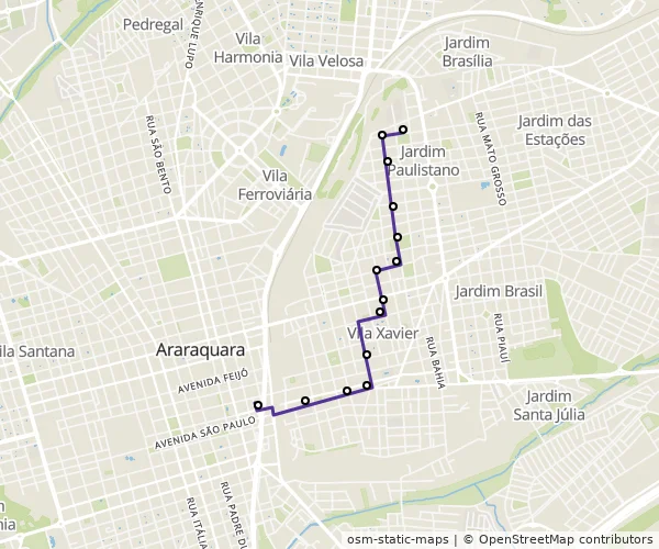 Mapa do itinerário da linha