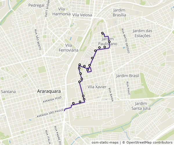 Mapa do itinerário da linha
