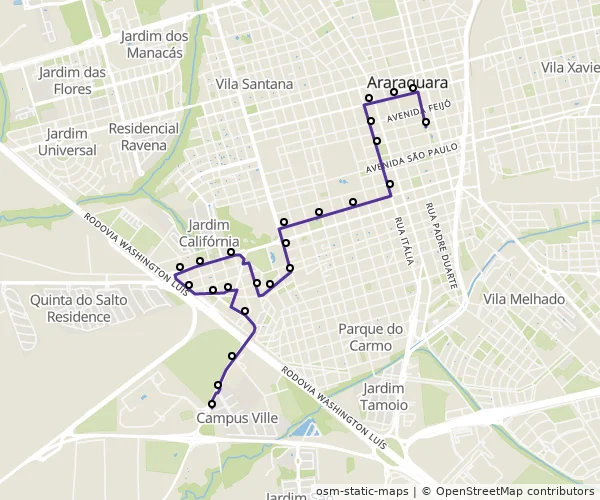 Mapa do itinerário da linha
