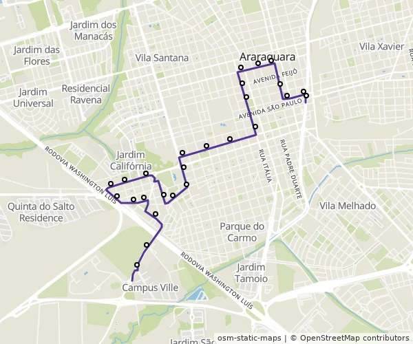 Mapa do itinerário da linha