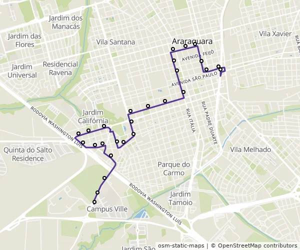 Mapa do itinerário da linha