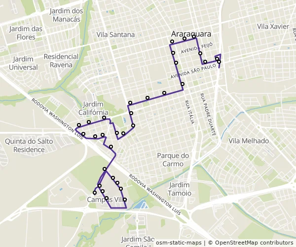 Mapa do itinerário da linha