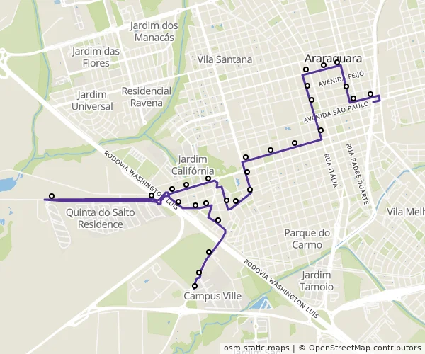 Mapa do itinerário da linha