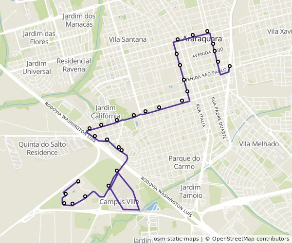 Mapa do itinerário da linha