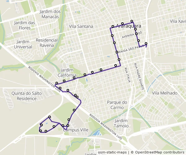 Mapa do itinerário da linha