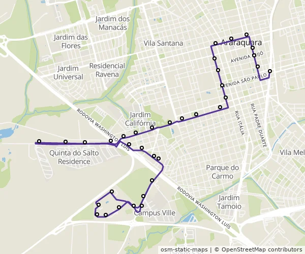 Mapa do itinerário da linha