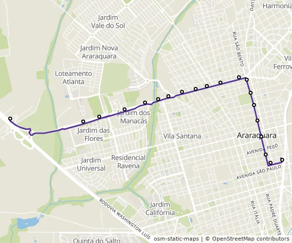 Mapa do itinerário da linha