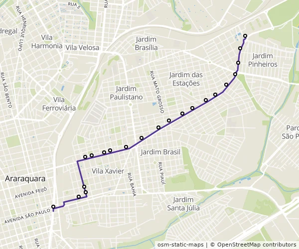 Mapa do itinerário da linha