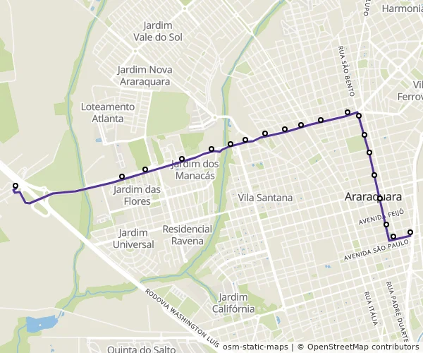 Mapa do itinerário da linha