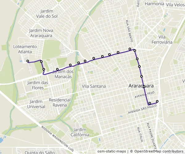 Mapa do itinerário da linha