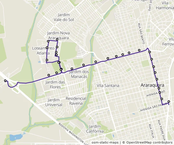 Mapa do itinerário da linha