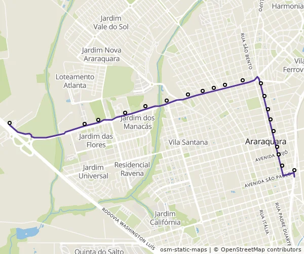 Mapa do itinerário da linha