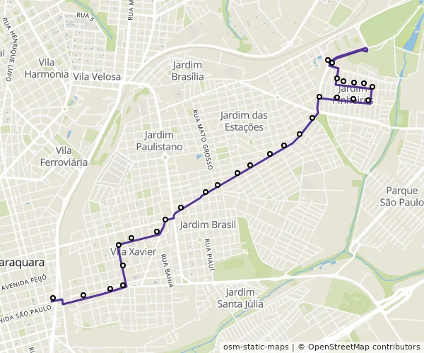 Mapa do itinerário da linha