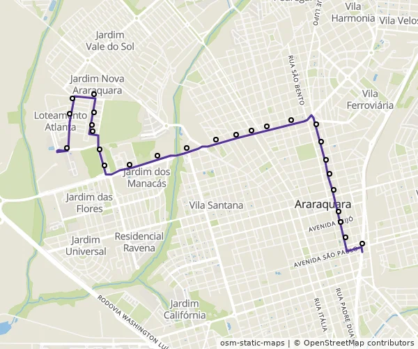 Mapa do itinerário da linha