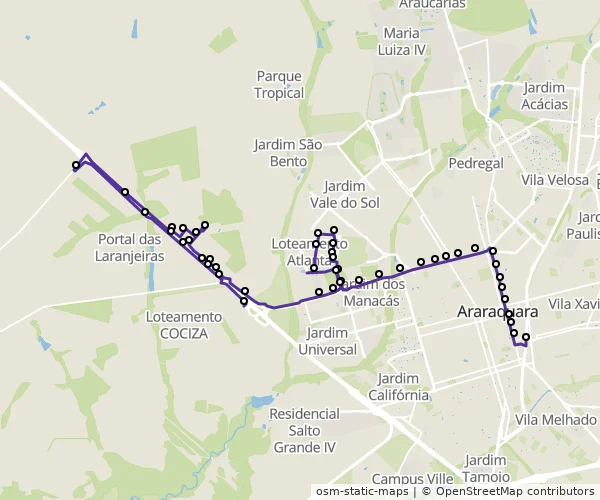 Mapa do itinerário da linha