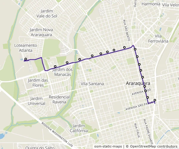 Mapa do itinerário da linha