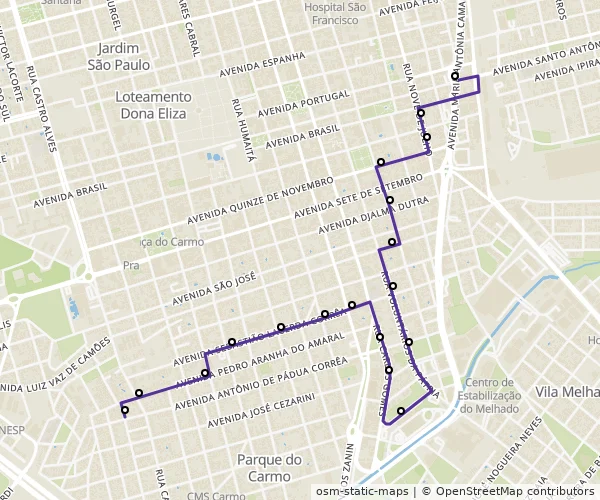 Mapa do itinerário da linha