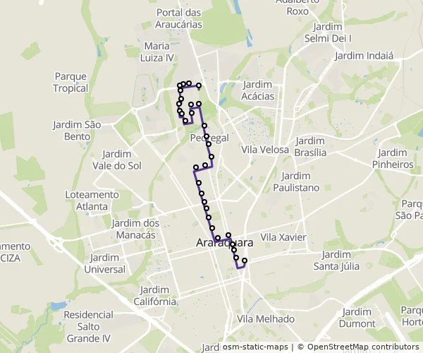 Mapa do itinerário da linha