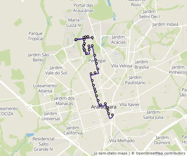 Mapa do itinerário da linha