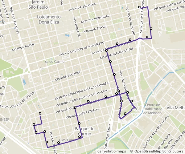 Mapa do itinerário da linha