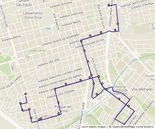 Mapa do itinerário da linha