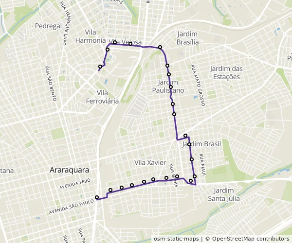 Mapa do itinerário da linha