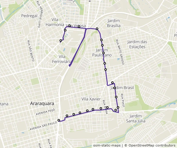 Mapa do itinerário da linha
