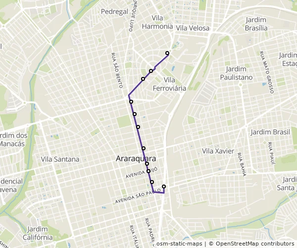 Mapa do itinerário da linha