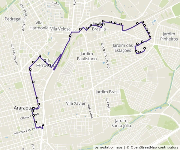 Mapa do itinerário da linha
