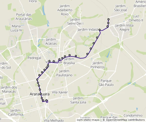 Mapa do itinerário da linha