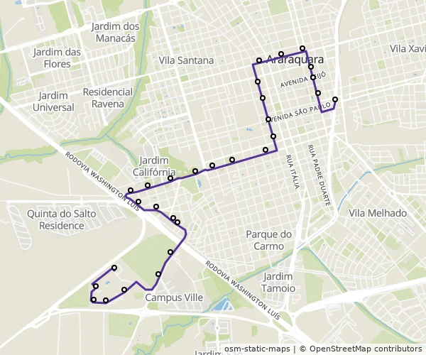 Mapa do itinerário da linha