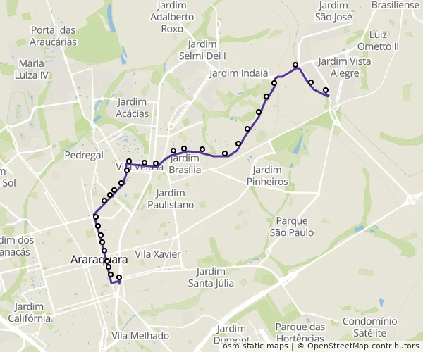 Mapa do itinerário da linha