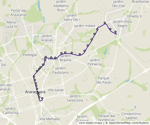 Mapa do itinerário da linha
