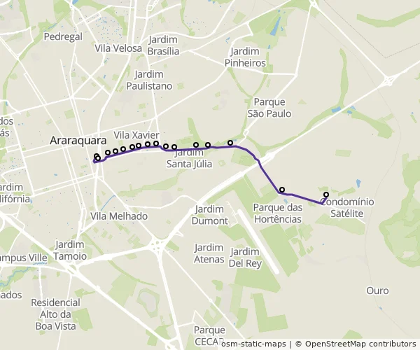 Mapa do itinerário da linha