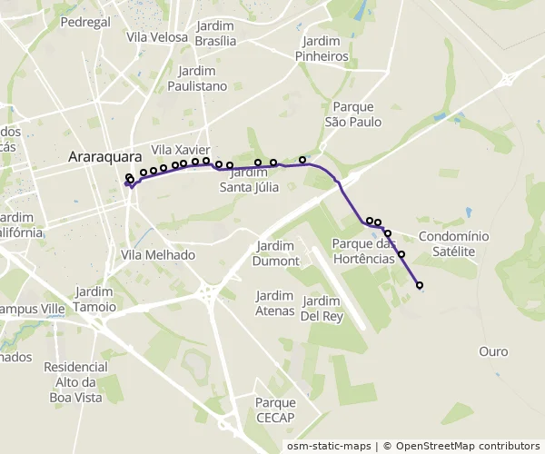 Mapa do itinerário da linha