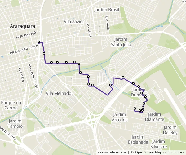 Mapa do itinerário da linha