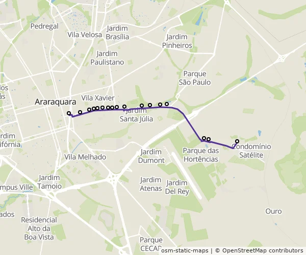 Mapa do itinerário da linha