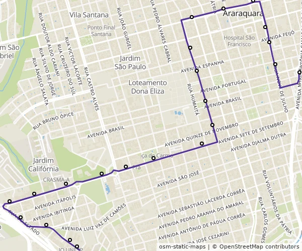 Mapa do itinerário da linha