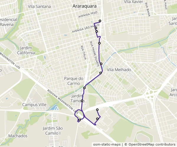 Mapa do itinerário da linha