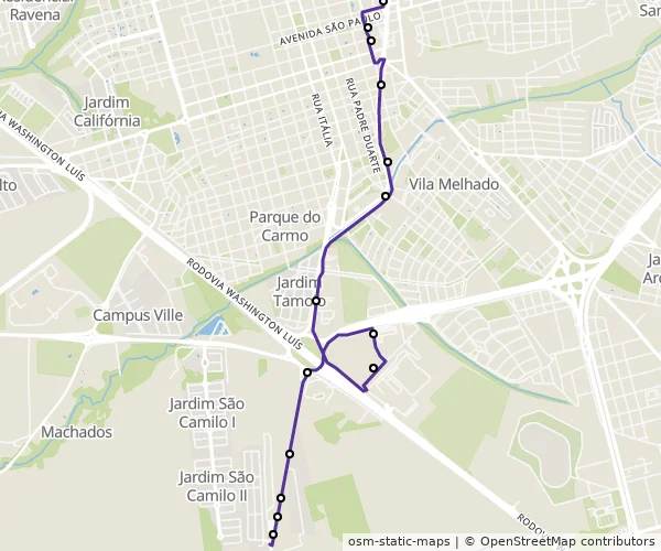 Mapa do itinerário da linha