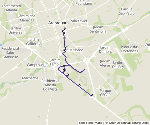 Mapa do itinerário da linha