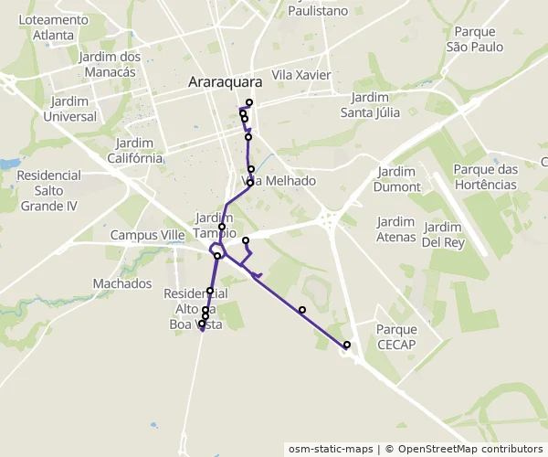 Mapa do itinerário da linha