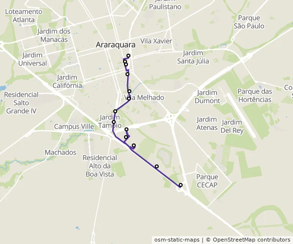 Mapa do itinerário da linha