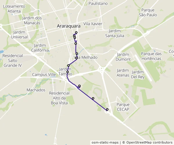 Mapa do itinerário da linha