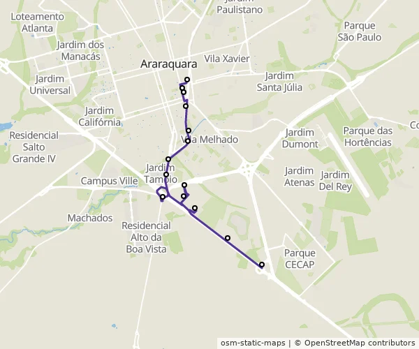 Mapa do itinerário da linha